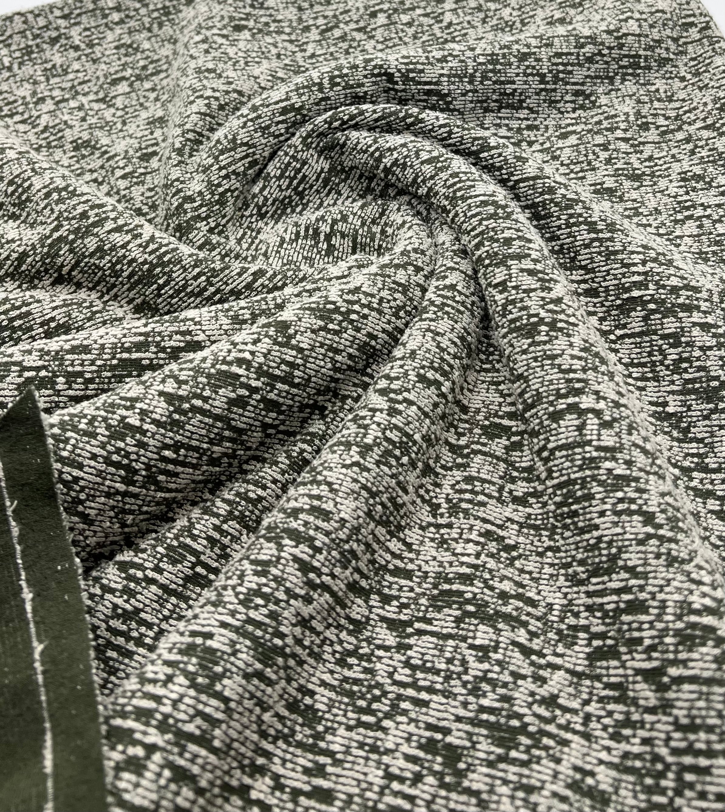 Khaki White Slubbed Knit Textured Stretch Fabric