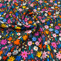 Bright Multi Floral Print Cotton Needlecord Non Stretch Fabric