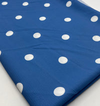 Blue White Polka Print Lightweight Bubble Crepe Fabric
