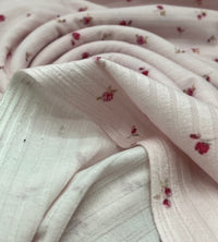 Soft Pink Floral Ditsy Print 8x4 Wide Rib Stretch Fabric