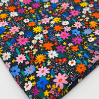 Bright Multi Floral Print Cotton Needlecord Non Stretch Fabric