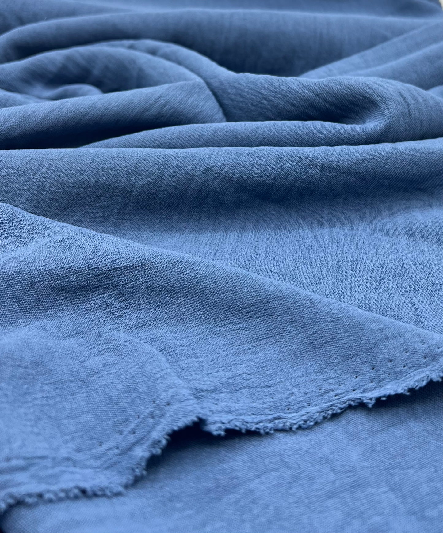 Plain Denim Blue Ocean Crepe Stretch Fabric Non Stretch