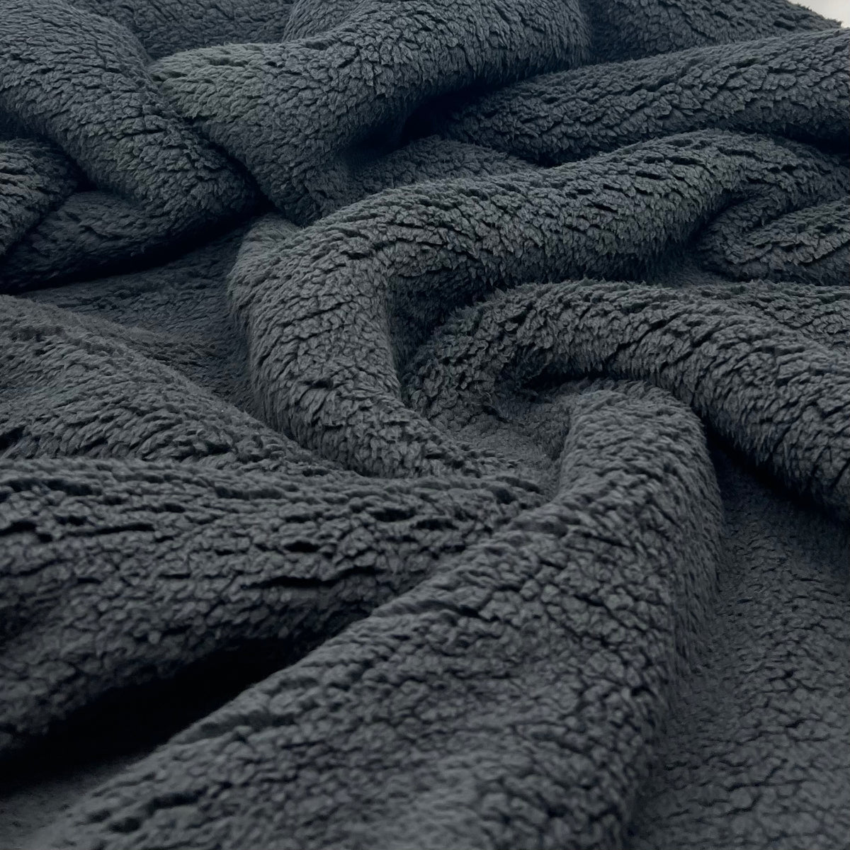 Black Luxury Sherpa Backed Fleece Fluffy Faux Fur Fabric