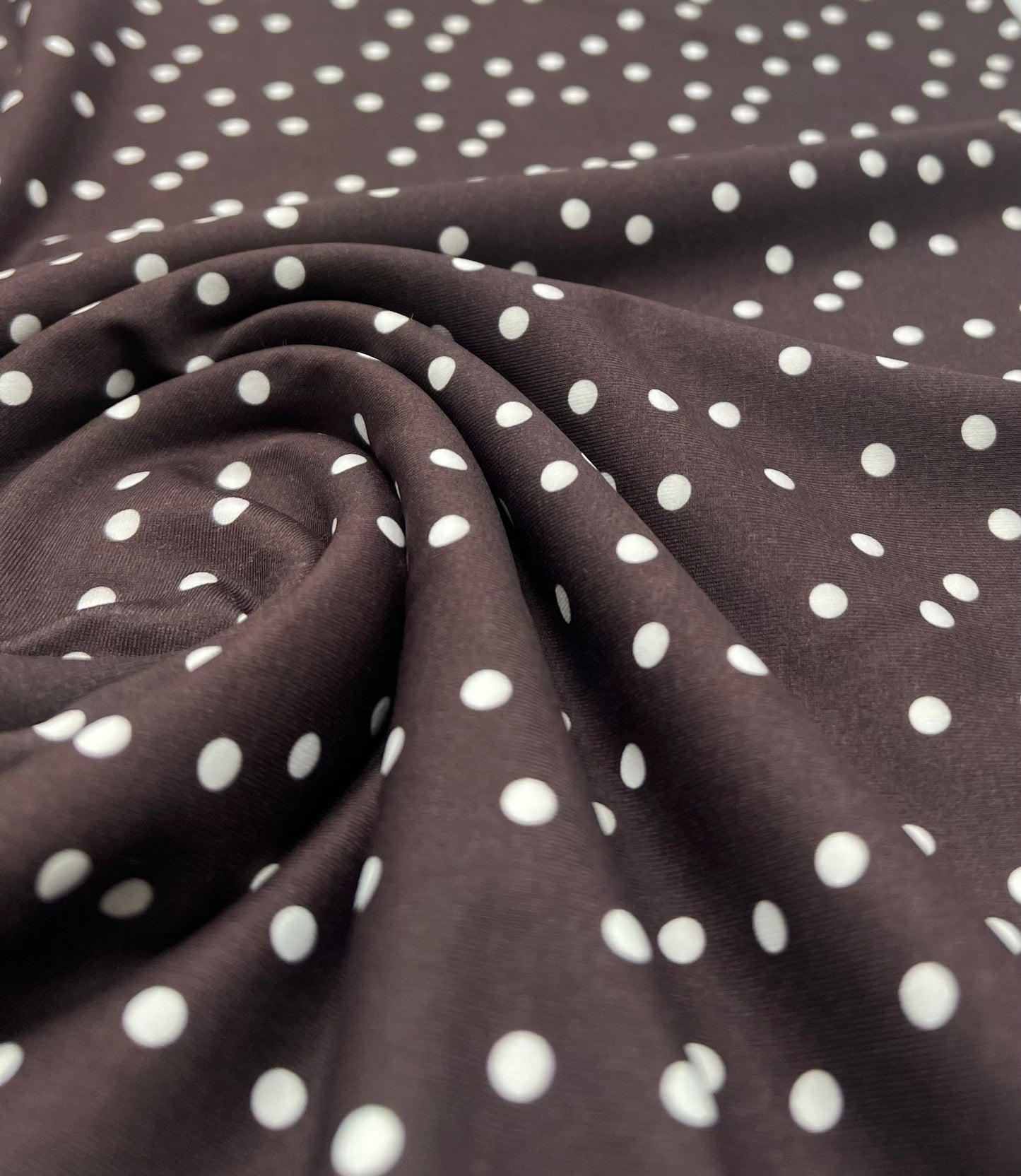 Brown Polka Stretch Jersey 220GSM 4 Way Stretch Fabric