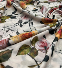 Beige Floral Mesh Fabric Stretch