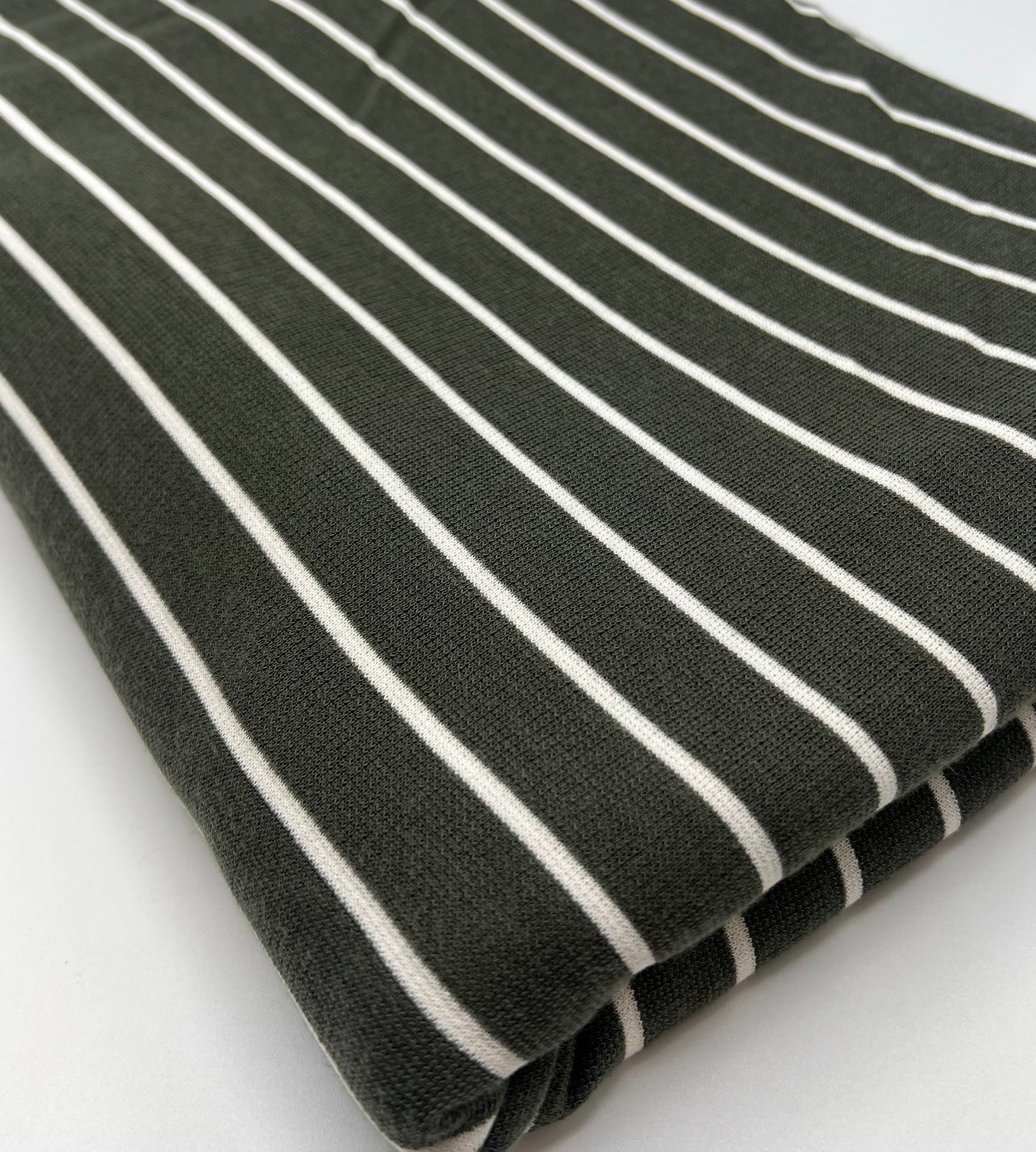 Khaki Green Knitted Horizontal Stripe 2 Way Stretch Fabric