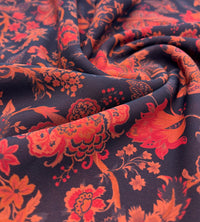 Black Red Floral Lightweight Crepe Fabric 175GSM Non Stretch