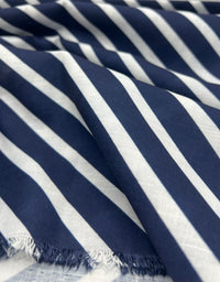 Navy Diagonal Stripe Linen Look Non Stretch Fabric