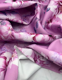 Lilac Floral Scuba Foam 3D Mono Jersey Fabric 2 Way Stretch