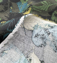 Black Leaves Linen Look Non Stretch Fabric