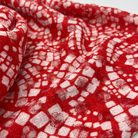 Red & White Abstract Mosaic Lace Fabric Stretch