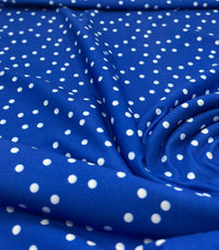 Blue Polka Stretch Jersey 220GSM 4 Way Stretch Fabric