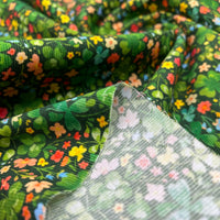 Green Clover Ditsy Floral Print Cotton Needlecord Non Stretch Fabric