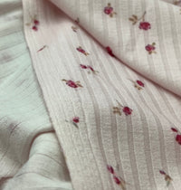 Soft Pink Floral Ditsy Print 8x4 Wide Rib Stretch Fabric