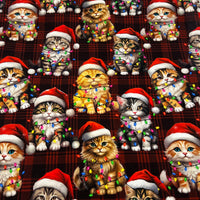 Festive Cats French Terry Loopback Cotton Jersey Lycra 4 Way Stretch