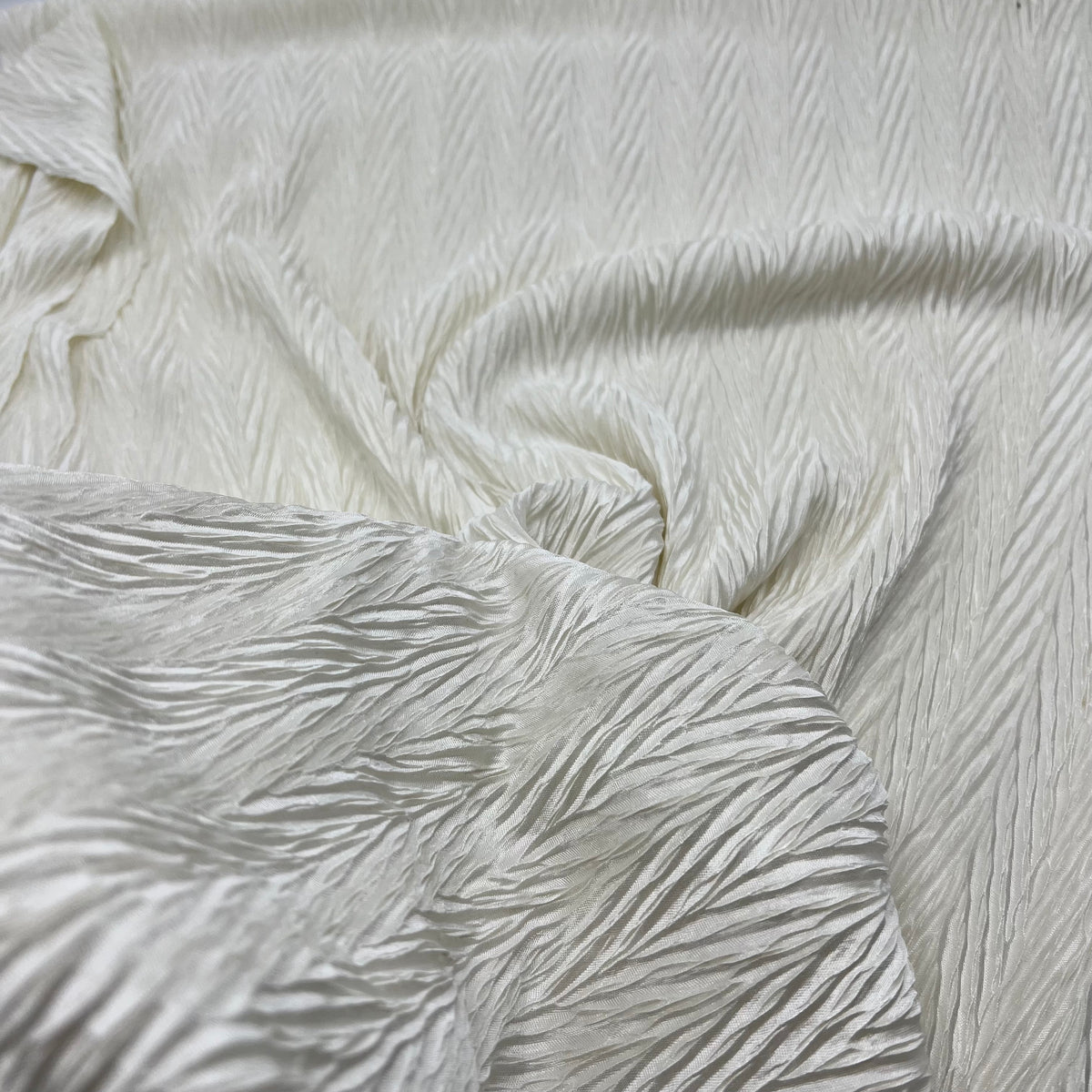 Cream Wave Plisse Pleated Stretch Fabric