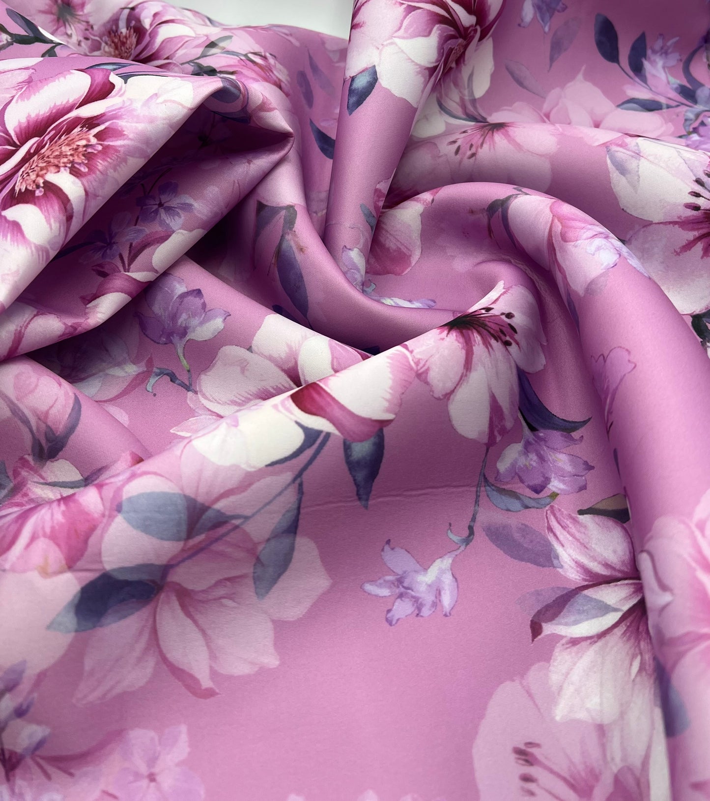 Lilac Floral Scuba Foam 3D Mono Jersey Fabric 2 Way Stretch