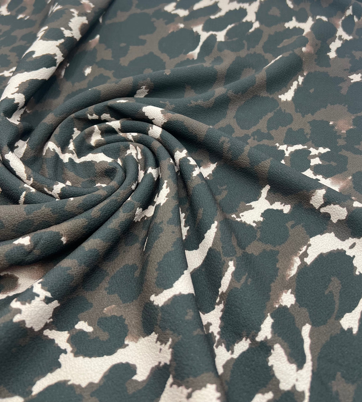 Brown Grey Leopard Print Lightweight Bubble Crepe Fabric