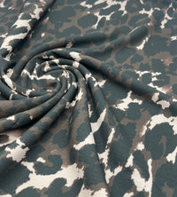 Brown Grey Leopard Print Lightweight Bubble Crepe Fabric