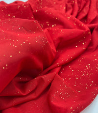 Red Gold Glitter Sparkle Mesh Fabric Stretch