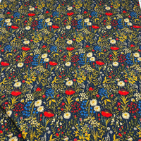 Dark Meadow Floral Print Cotton Needlecord Non Stretch Fabric