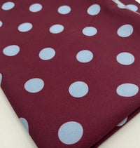 Burgundy Blue Polka Print Lightweight Bubble Crepe Fabric