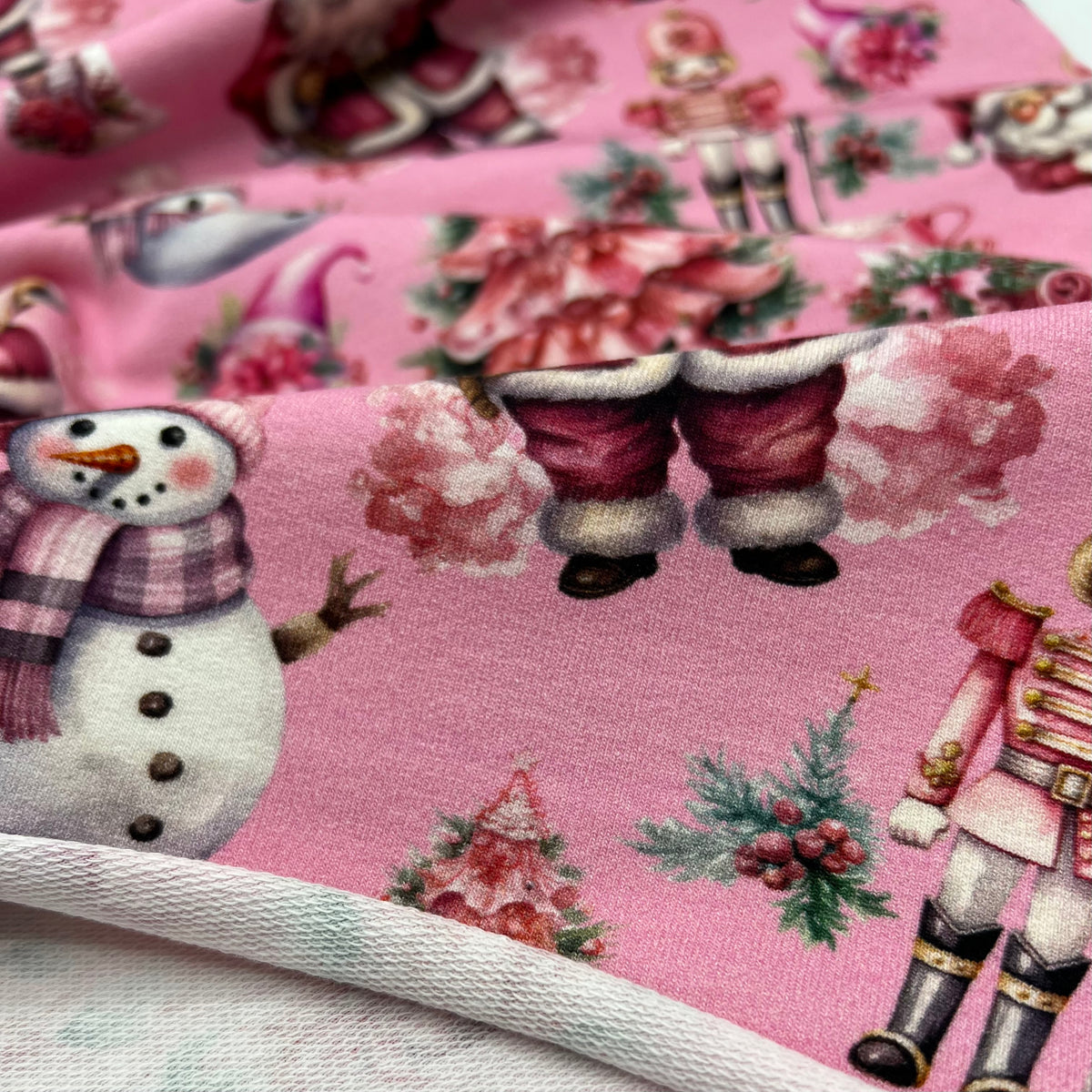 Pink Christmas French Terry Loopback Cotton Jersey Lycra 4 Way Stretch