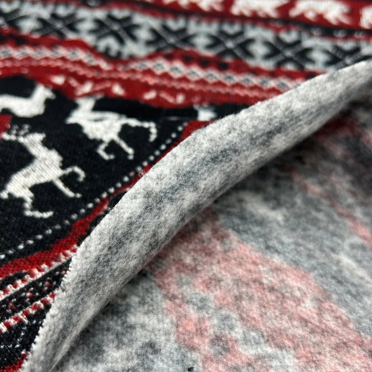 Burgundy Fairisle Christmas Melange Brushed Back Knit Stretch Fabric
