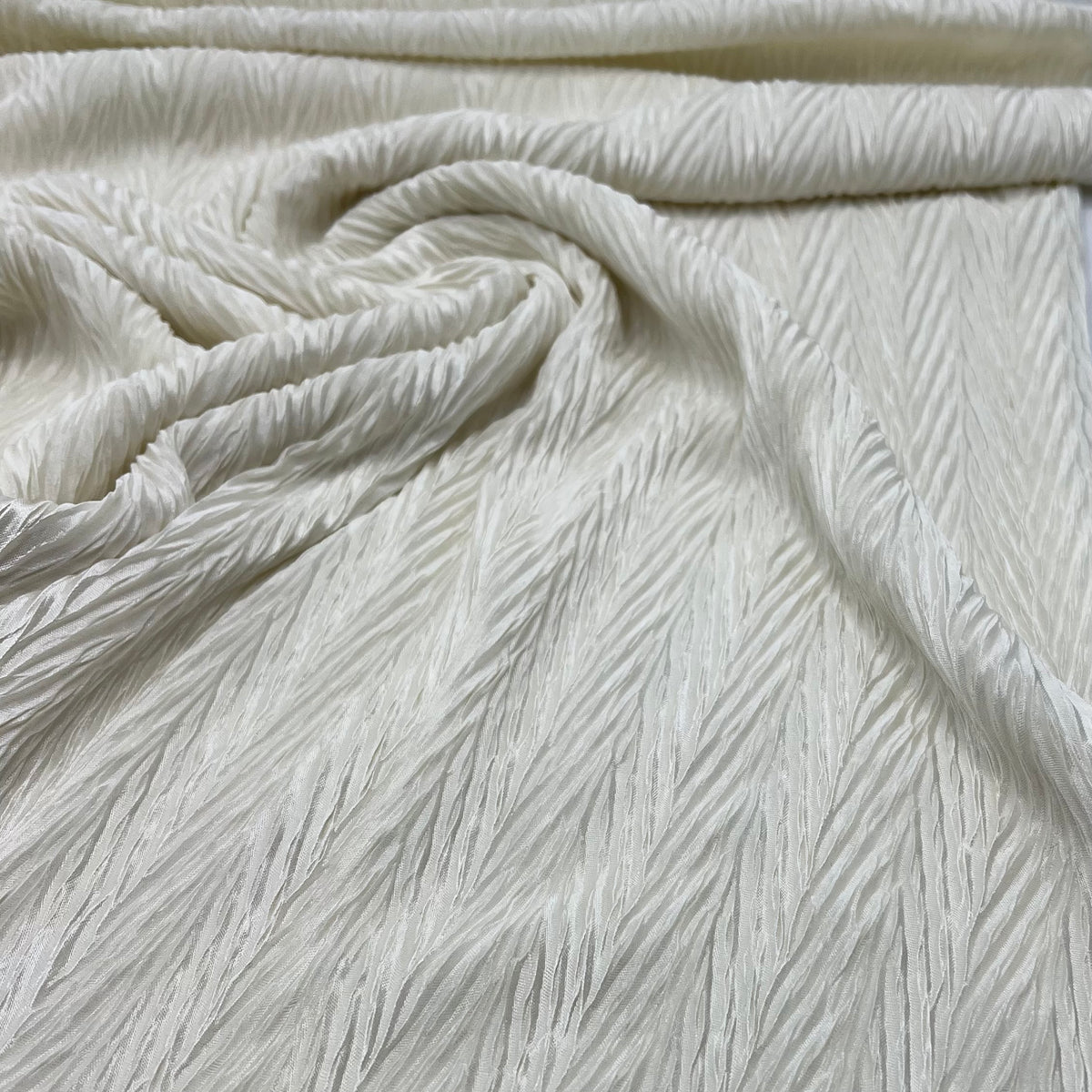 Cream Wave Plisse Pleated Stretch Fabric