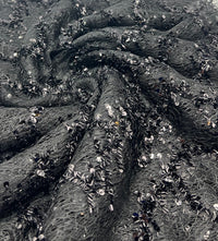 Black Sequin Detail Textured Mesh Stretch Fabric