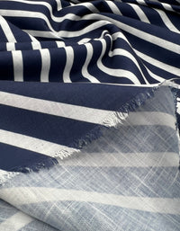 Navy Diagonal Stripe Linen Look Non Stretch Fabric