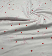 Soft Pink Heart Bow Super Soft Print Spun Poly Stretch Fabric