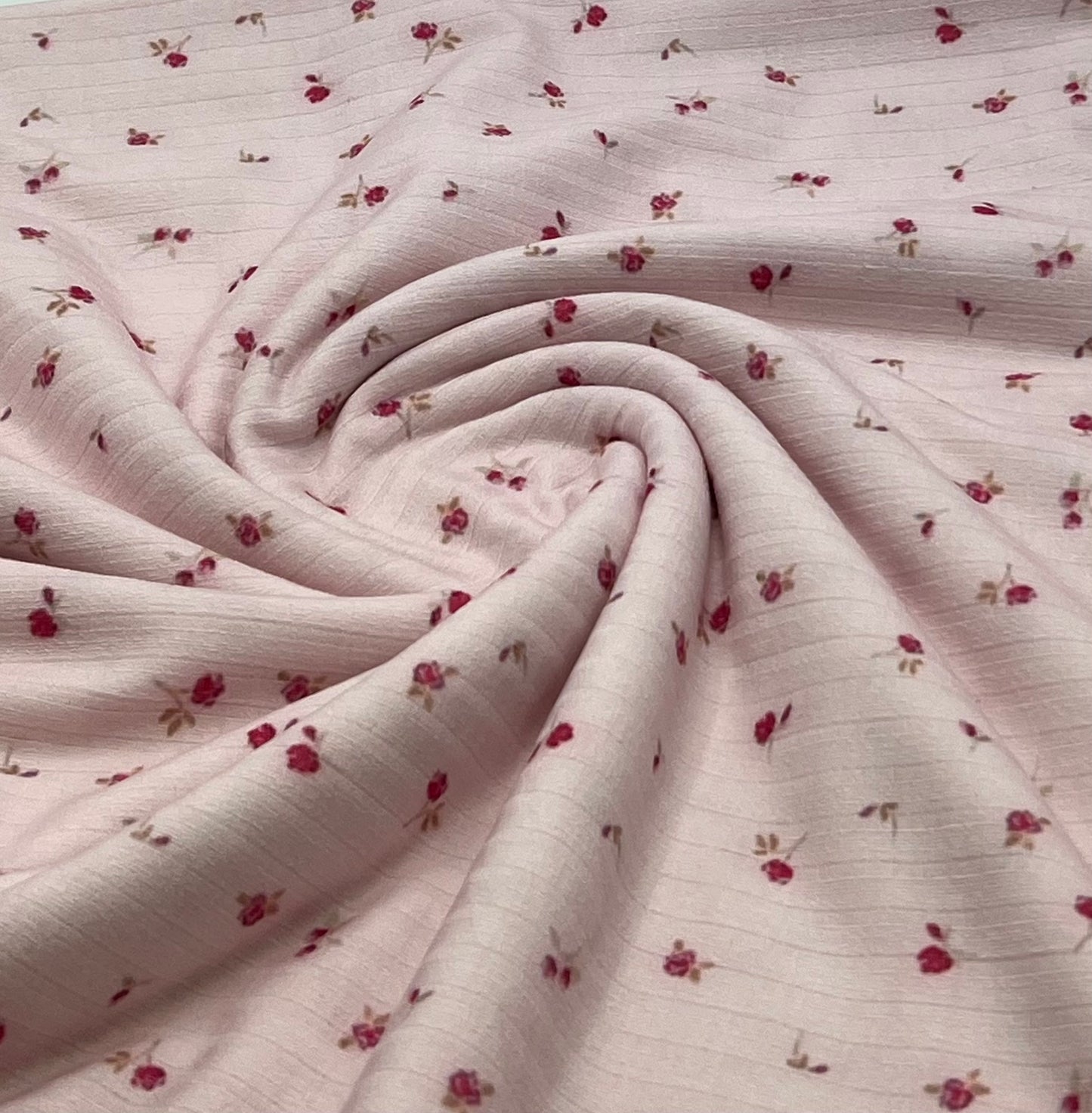Soft Pink Floral Ditsy Print 8x4 Wide Rib Stretch Fabric
