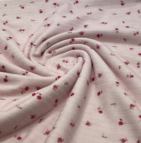 Soft Pink Floral Ditsy Print 8x4 Wide Rib Stretch Fabric