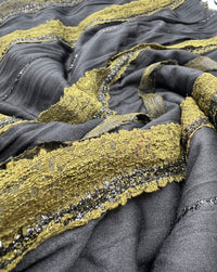 Black Green Ruffle Lace Detail Fabric Stretch