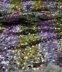 Lilac Gold Sequin Detail Textured Mesh Stretch Fabric