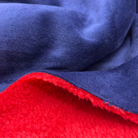 Red Sherpa Navy Backed Fleece Fluffy Faux Fur Fabric