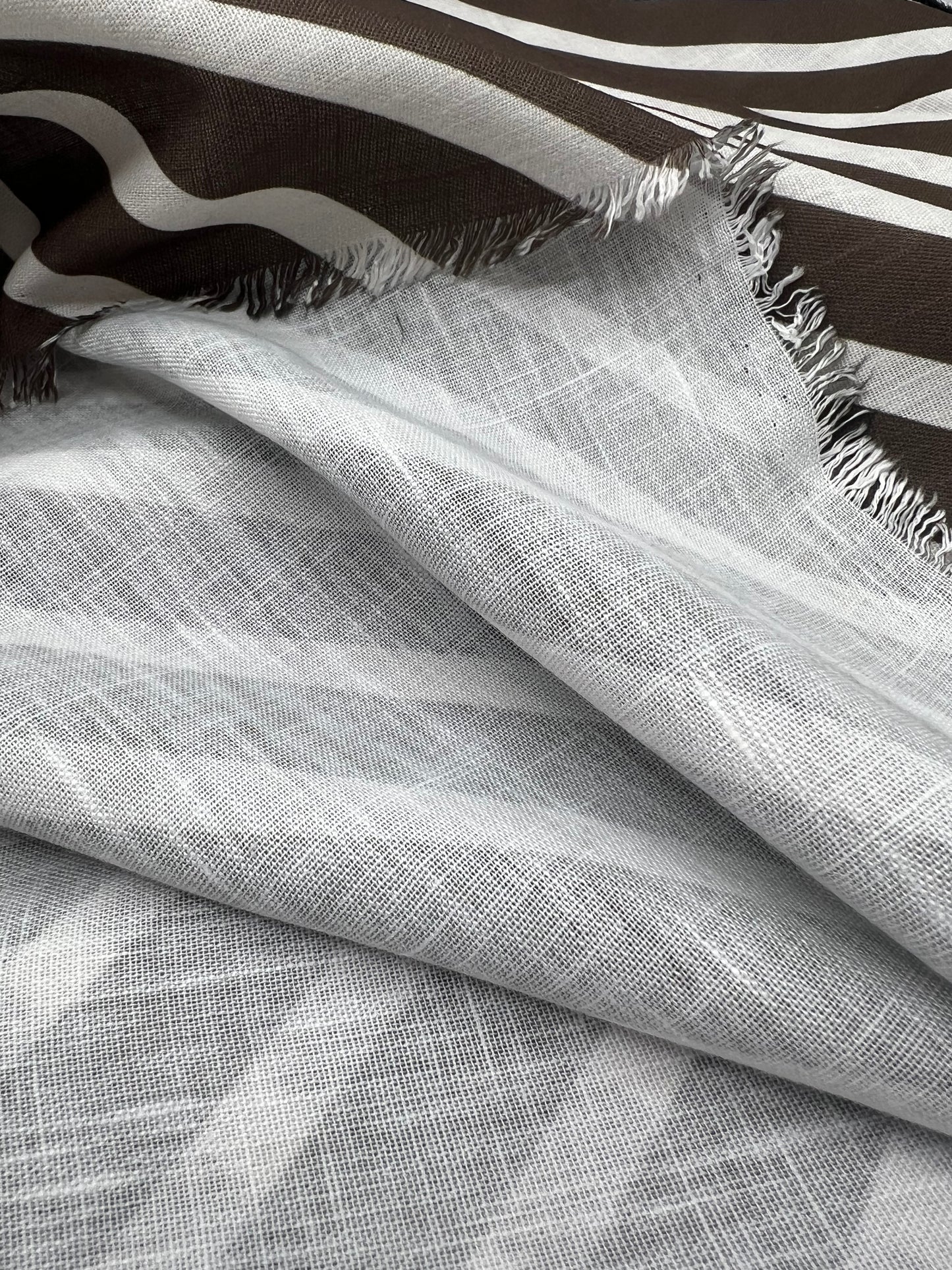 Brown Diagonal Stripe Linen Look Non Stretch Fabric