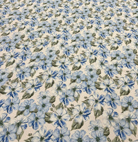 Ivory Blue Floral Compact Crepe Fabric 2 Way Stretch