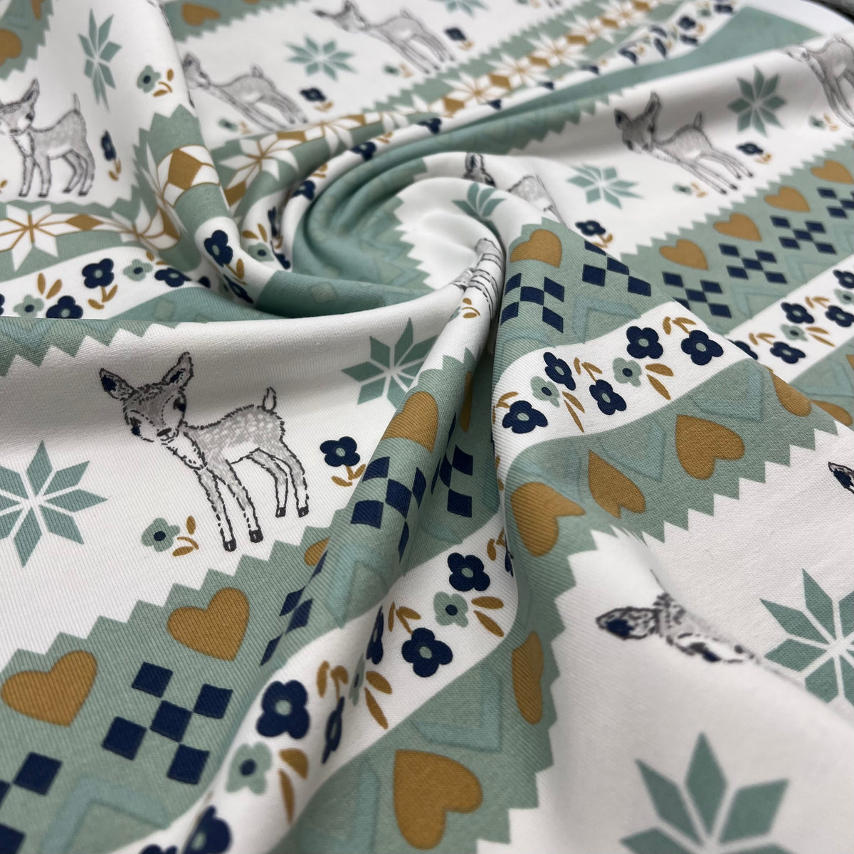 Mint Deer French Terry Loopback Cotton Jersey Lycra 4 Way Stretch