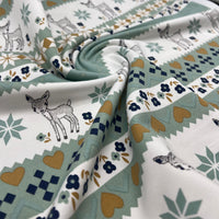 Mint Deer French Terry Loopback Cotton Jersey Lycra 4 Way Stretch