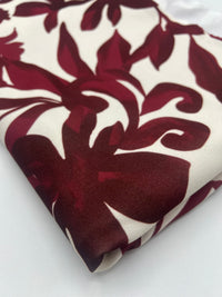 Burgundy Floral Printed Scuba Crepe Jersey Fabric 4 Way Stretch
