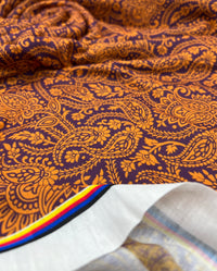 Gold & Purple Paisley Print Spun Poly Stretch Fabric