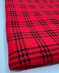 Red & Black Check Print Viscose Elastane Fabric