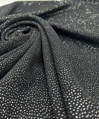 Black Silver Glitter Textured Floral Fabric Non Stretch