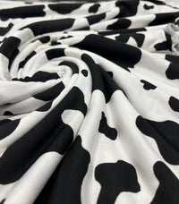 White Black Cow Print Viscose Elastane Fabric