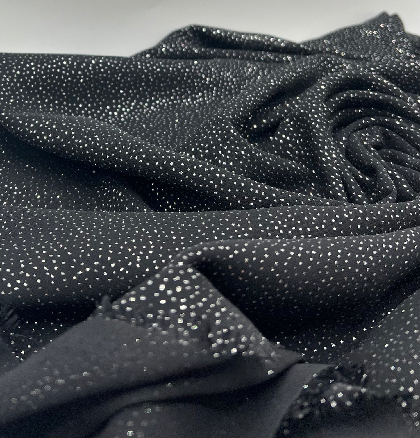 Black Silver Glitter Textured Floral Fabric Non Stretch