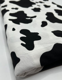 White Black Cow Print Viscose Elastane Fabric