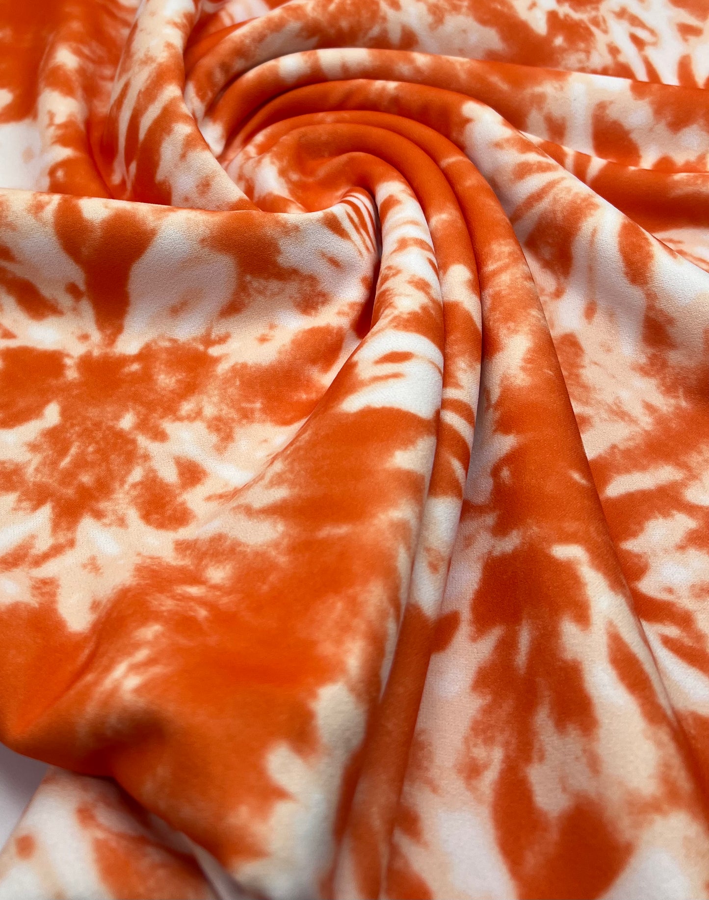 Orange Mix Printed Scuba Crepe Jersey Fabric 4 Way Stretch