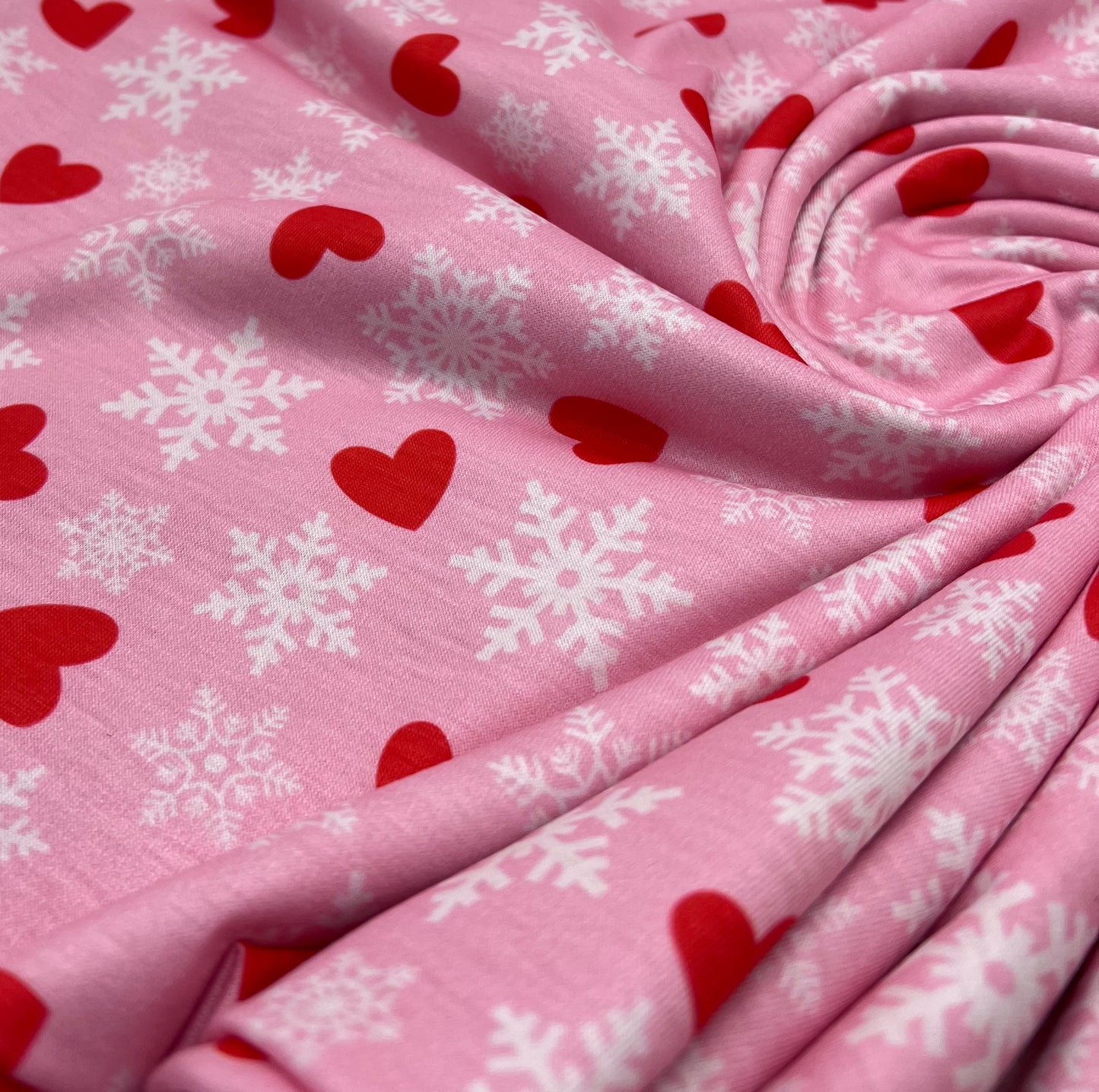 Pink Floral Snowflake Printed spun poly Elastane Fabric